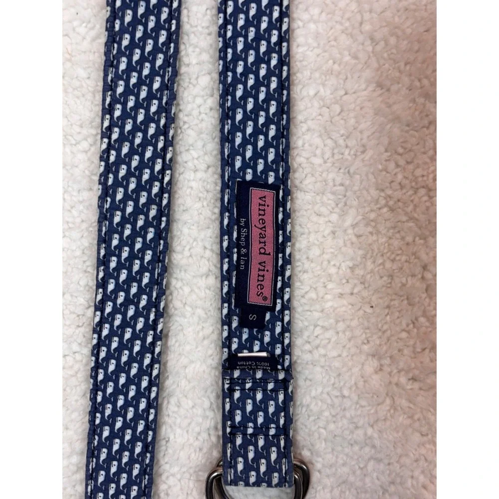 Vineyard Vines D-Ring Belt Unisex Small Navy Blue White Whale Logo Cotton Preppy